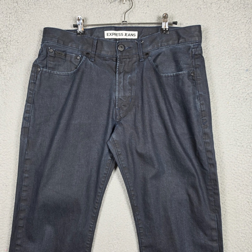 Express Jeans Mens Size 34x32 Dark Wash 100% Cotton Rocco Slim Straight Coated